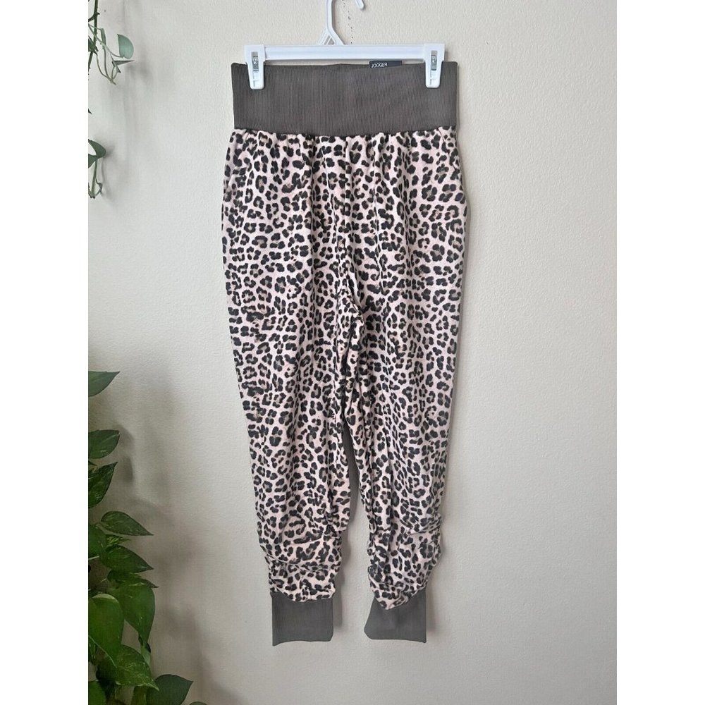 INC. Womens M Jogger Pants Cream Brown Cheetah Print High Rise